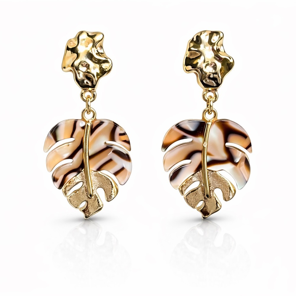 Gold and Brown Leaf Drop Earrings